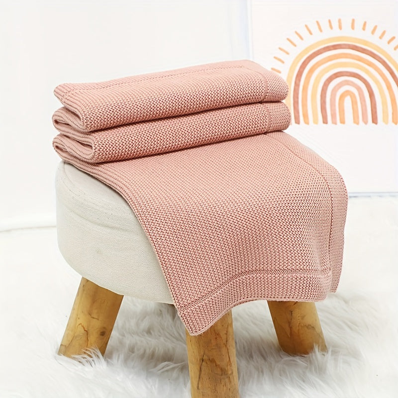 Versatile Knitted Baby Blanket in Solid Color, Ideal for Home, Travel, and Celebrations