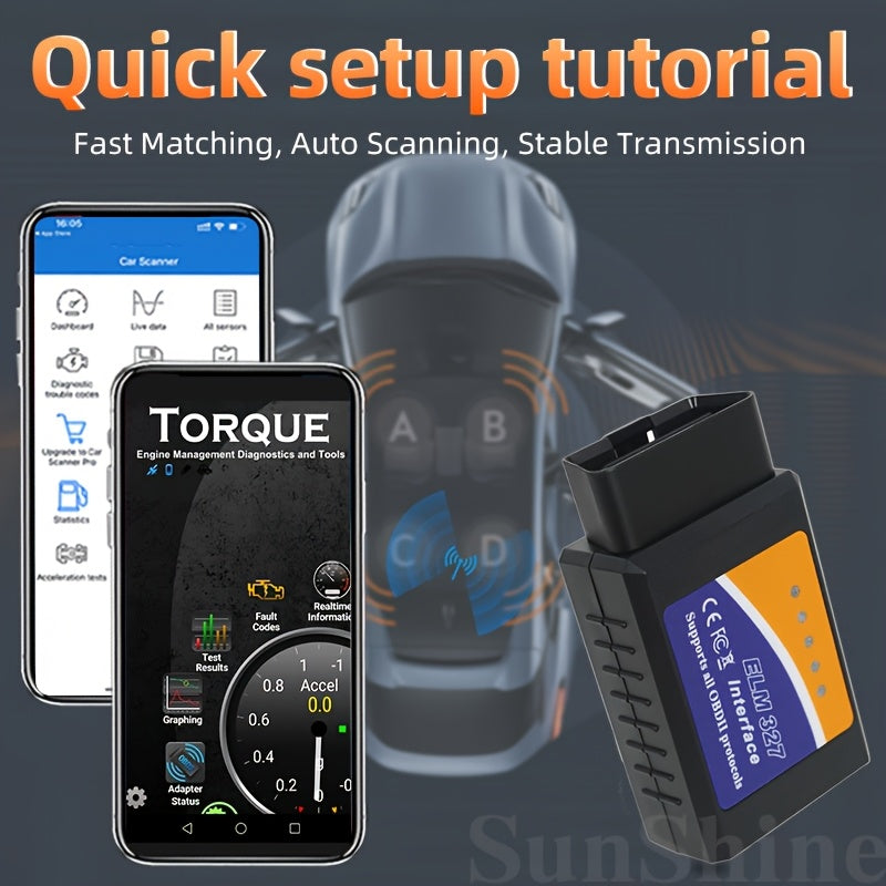 Wireless OBD Diagnostic Tool for Cars - Compatible with Android and iOS, offering full OBD2 scanning, data analysis, and emissions testing, no battery needed.