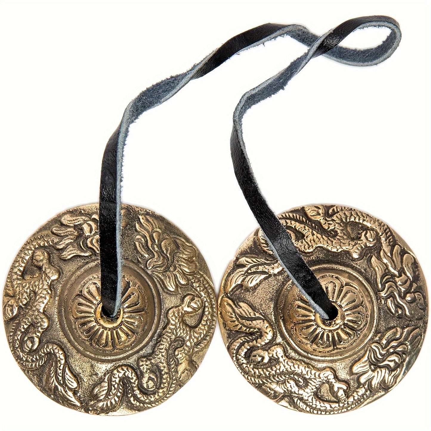 Handcrafted Sinsoledad Tingsha/Cymbal Bells with Antique Bronze Finish and Floral & Swirl Patterns - Perfect for Meditation and Spiritual Gifts.