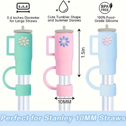 10 flower tumbler straw cover caps for Stanley cups made of silicone, compatible with 30oz and 40oz tumblers with handle. Covers have a 10mm (0.4in) straw tip.