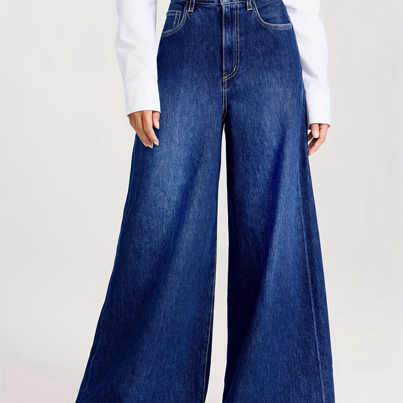 1pc SENLANJIEQU Women's Casual Wide Leg Jeans, made of 70% cotton, 28% polyester, and 2% elastane. Features a medium stretch, washed finish, and streetwear style.