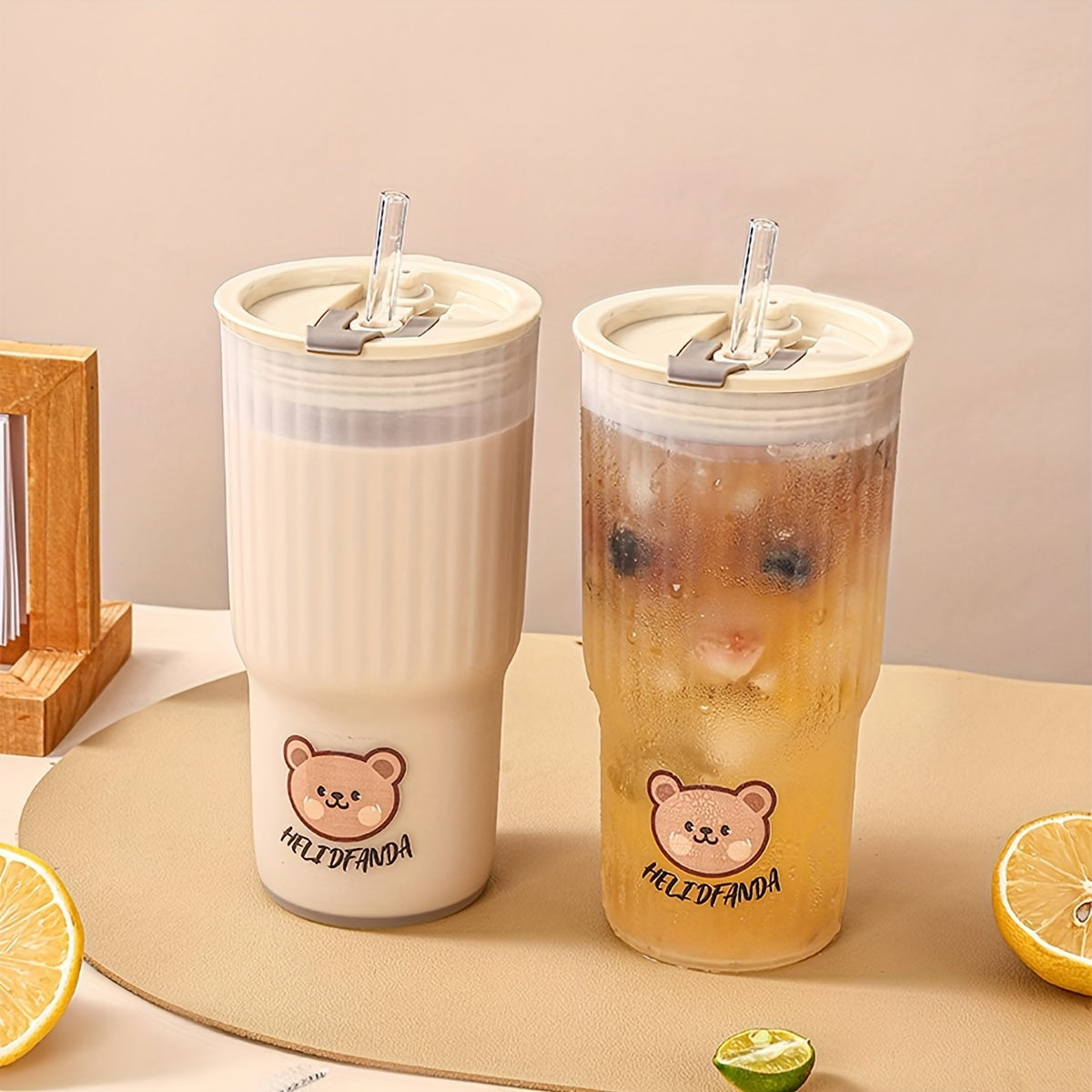 650ml Cute Bear Design Plastic Water Bottle, Leak-proof and Portable coffee cup, ideal for both youngsters and adults on the go.