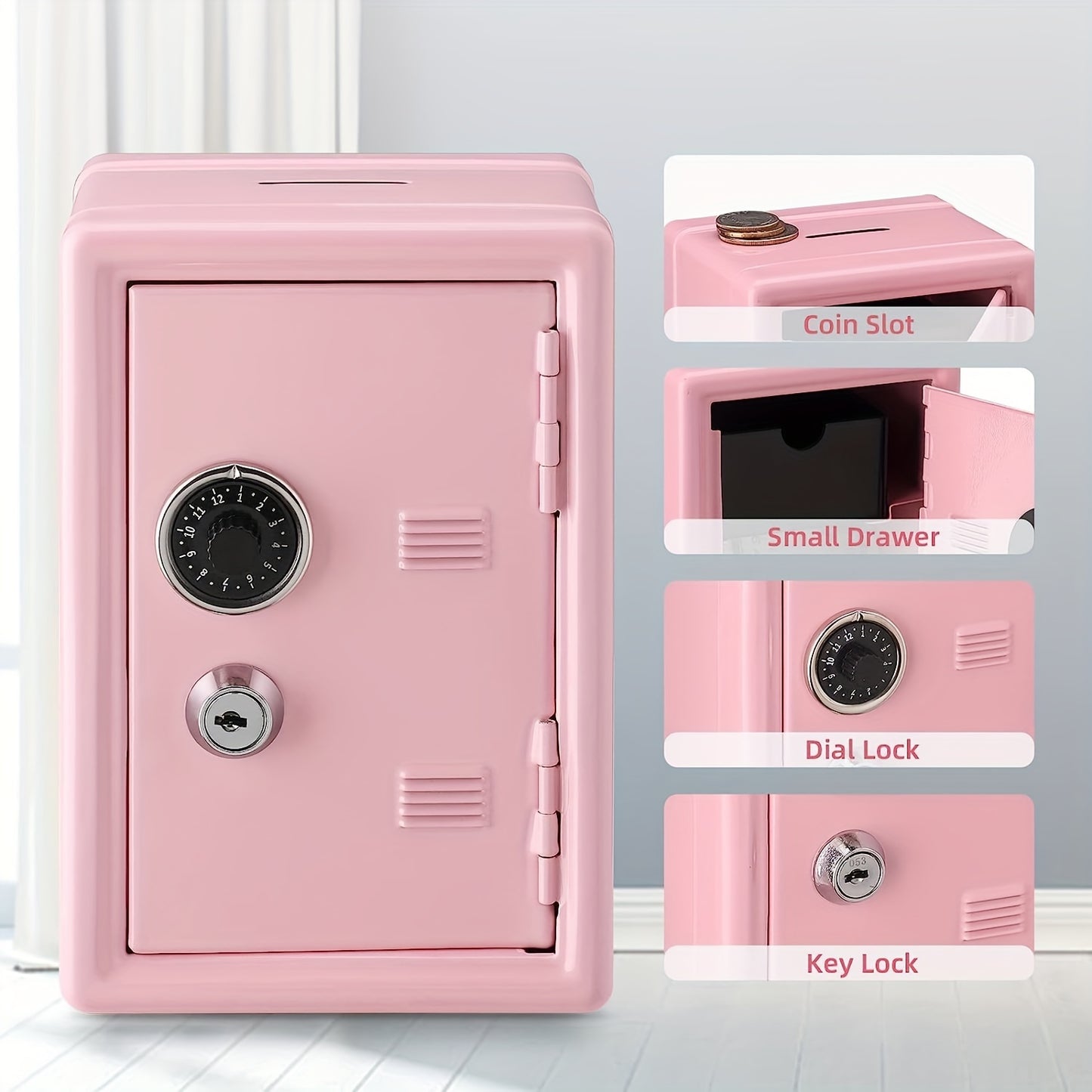 One unit with key and combination lock piggy bank as a gift.