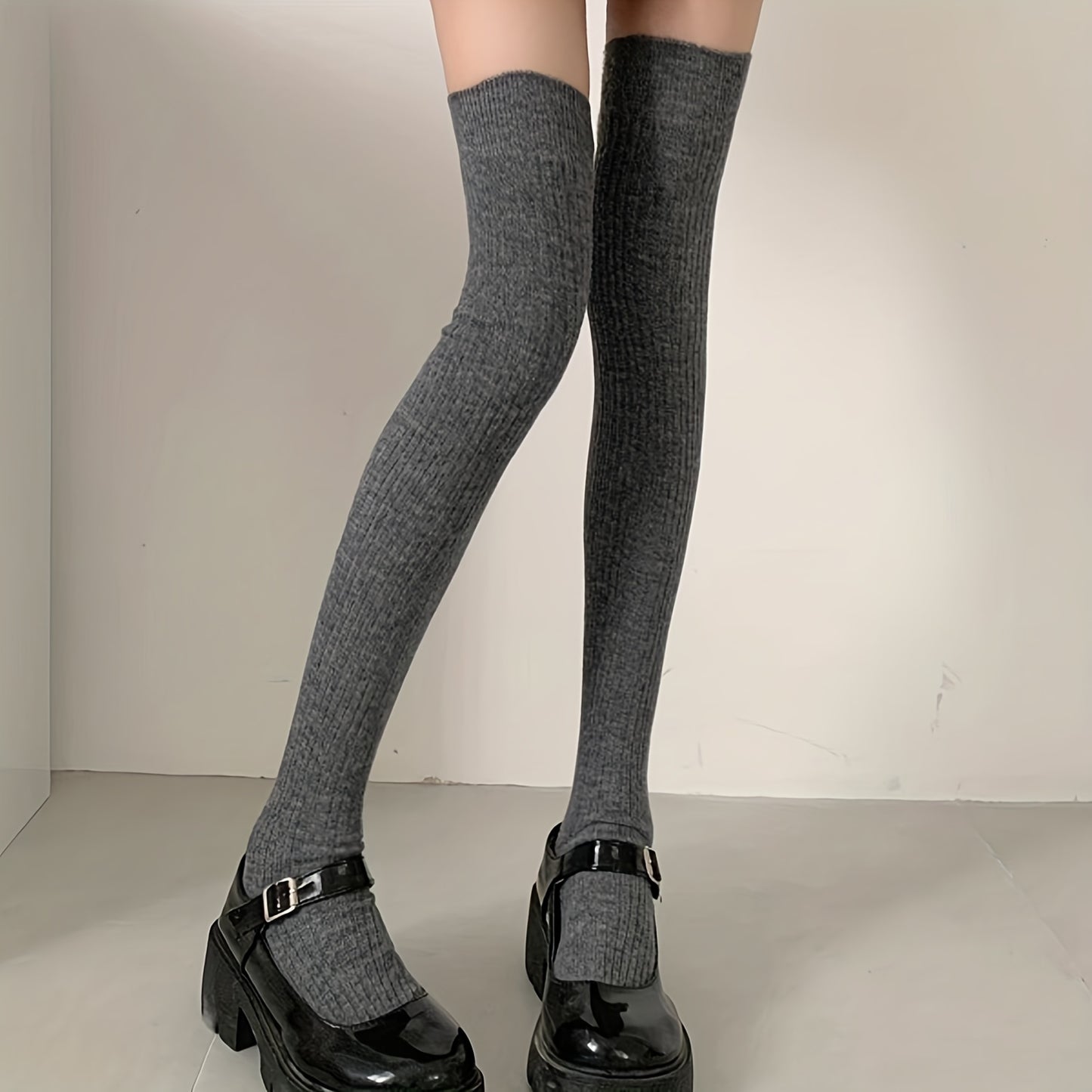 Autumn/Winter Long Stockings for Women in Japanese High Vertical Stripes, Black, Thickened for Warmth. Available in 1, 2, or 3 Pairs.