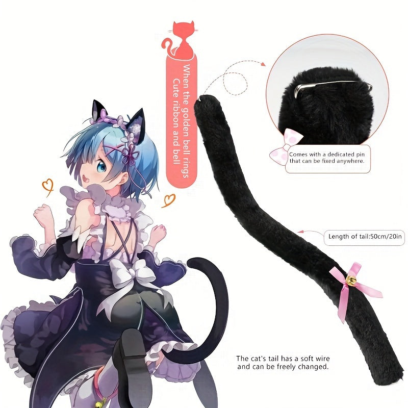 Top Pick: DRADO Black Cat Ear Hoop, Meat Ball Glove, and Tail Neck Chain with Bell - Complete 4-piece Halloween Crossdressing Accessories Set