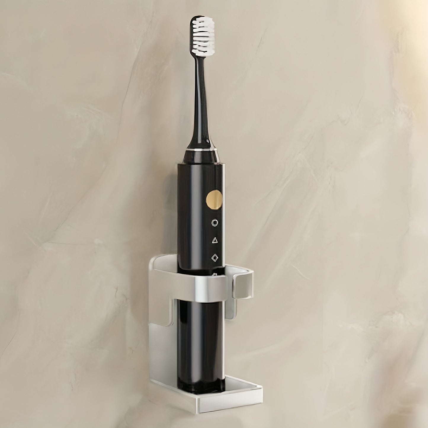 Toilet storage shelf with traceless toothbrush holder for 90% of electric toothbrushes.