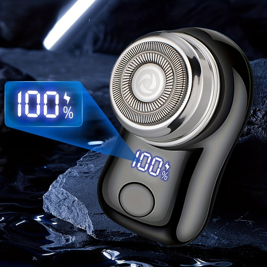 Men's electric shaver is compact, portable, and USB rechargeable with digital display. Ideal for business trips and gifts.