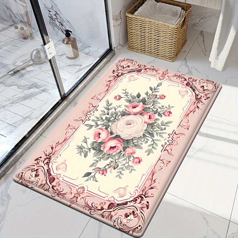 Decorate Your Home with Our Non-Slip Valentine's Day Floral Door Mat - Soft, Thick, Resistant to Oil & Water, Easy to Clean in the Washing Machine - Perfect for Entryways, Bathrooms, Living Rooms, and Laundry Rooms