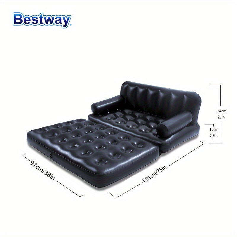 Bestway Double Inflatable Sofa in Classic Black PVC with Backrest for Outdoor Use, Camping, and Lawn Decor by BESTWAY