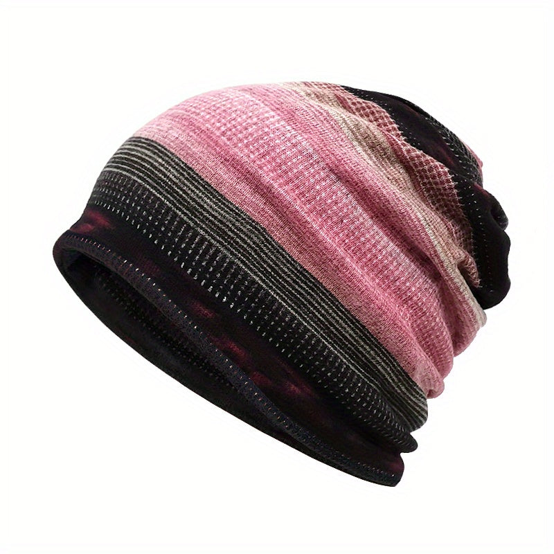 Bir parcha Unisex 2-in-1 Chiziqli Slouchy Beanie va Sharf