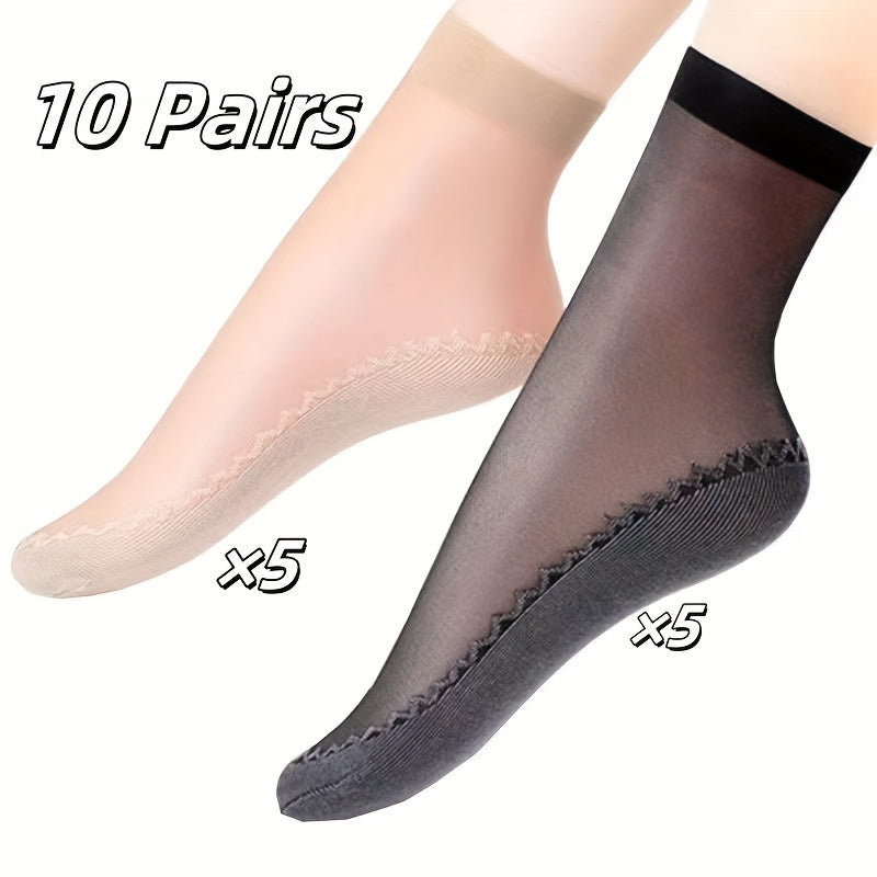 4 pairs of women's sheer ankle socks with non-slip transparent toe protector, breathable nylon knit fabric. Made of 85% Polyamide and 15% Elastane. Solid color, hand wash recommended. 100