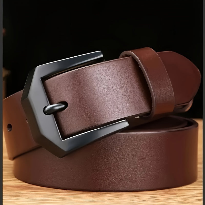 Men's black faux leather belt with automatic buckle - stylish Korean version for young adults.