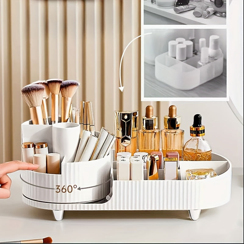 Wnnideo Makeup Organizer Carousel 360 daraja aylanadi - Terini parvarish qilish, parfum, cho'tkalar va lab bo'yog'i uchun plastik ish stoli saqlash ko'rgazmasi - Elektr energiyasi talab qilinmaydi.