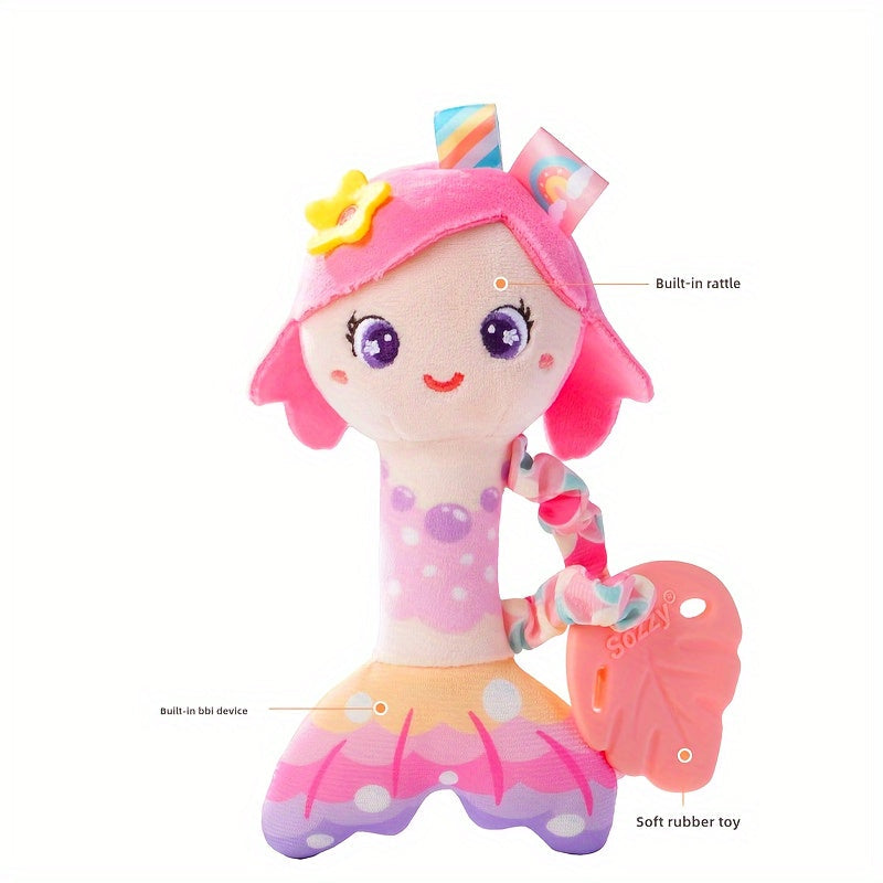 CEKCEK Plush Mermaid & Unicorn Toy for Young Children - Made of Soft Polyester, with Educational Rattle for Ages 0-1 - Great Gift for Birthdays, Christmas, Thanksgiving, or New Year