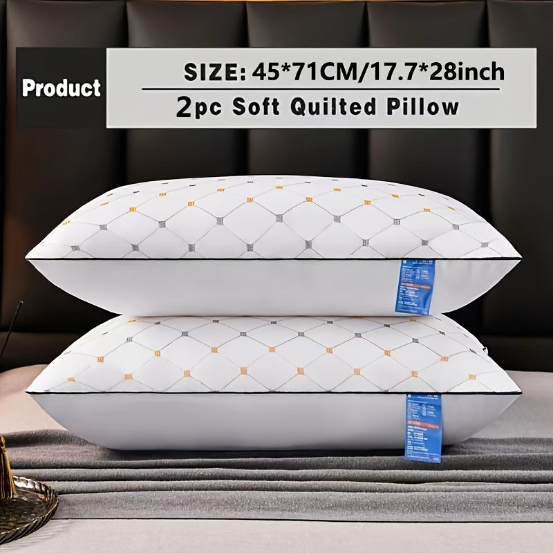 2 soft velvet pillows provide comfortable neck support for all sleep positions, with washable moisture-wicking fabric and modern blue & white geometric design, suitable for all-season