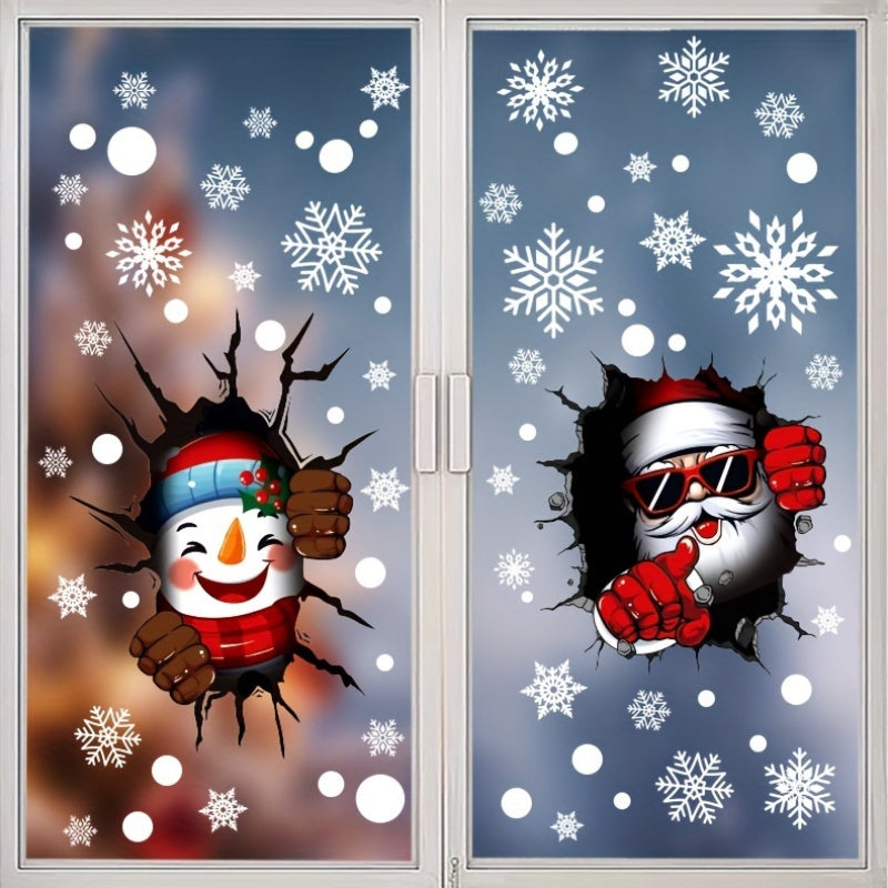 Set of 44 Christmas Window Clings featuring Festive Santa and Snowman Designs – Static Decals for Glass, Non-Adhesive Holiday Decor, Perfect for Christmas and New Year, Plastic Seasonal Décor