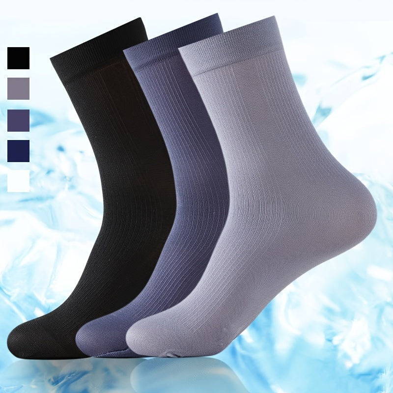 5 pairs of men's thin breathable business socks for summer, mid-calf length.