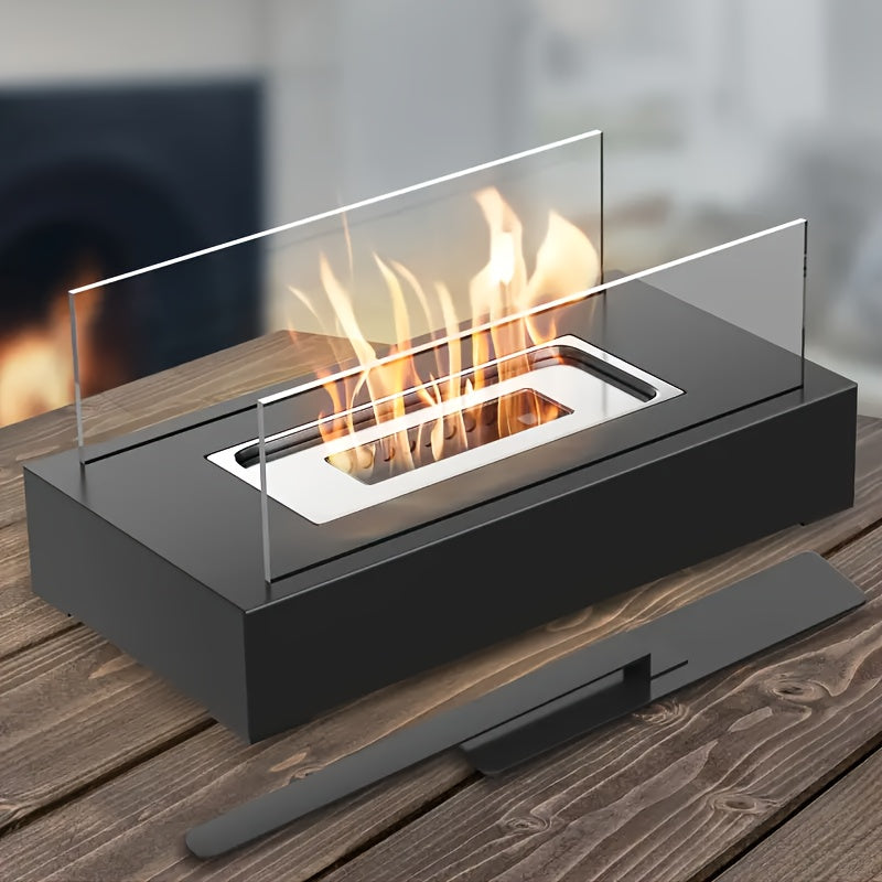 The Bestselling Classic Desktop Fireplace from Amazon is a Portable Outdoor Fireplace Lamp that doubles as a Small Flame Heater. Made of durable metal, it features an elegant Flame Atmosphere design with two Transparent Glass panels on the sides. Easy to