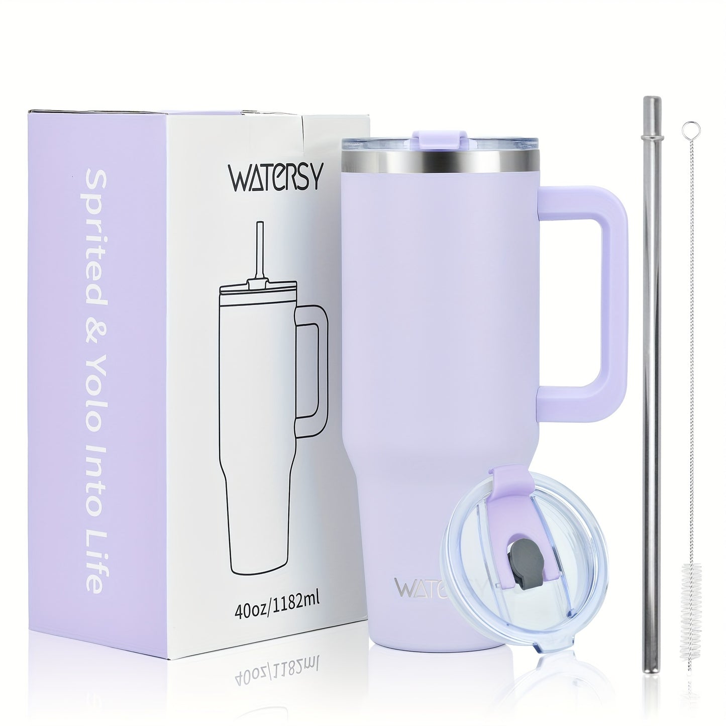 Watersy Stainless Steel Travel Mug - 30oz/40oz Insulated Coffee Tumbler with Straw Lid, Handle. Leak-Proof, Double Wall Vacuum Flask for Hot/Cold Drinks, BPA-Free, Ideal Holiday Gift.