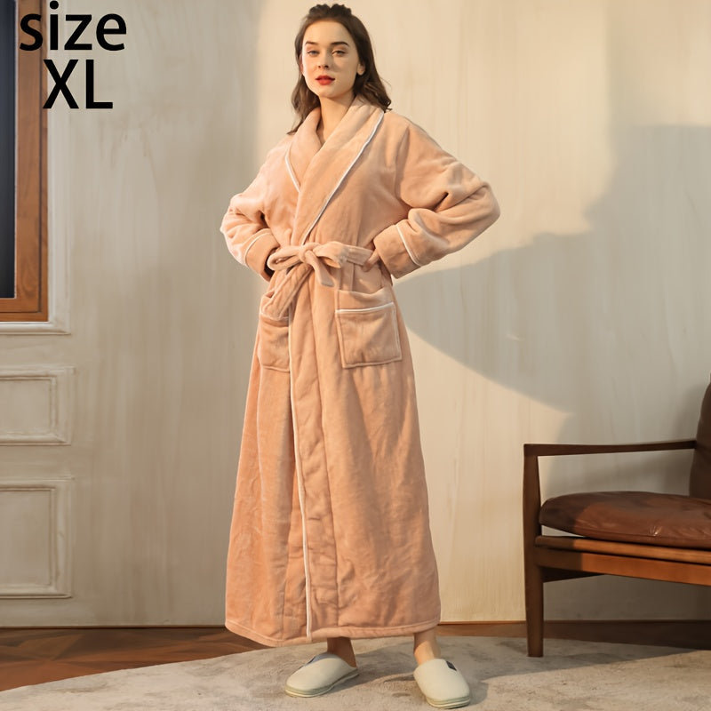 Autumn/Winter bathrobe, comfy unisex pajamas, thick large size nightgown with long sleeves and pocket, warm robe for home/bathroom.