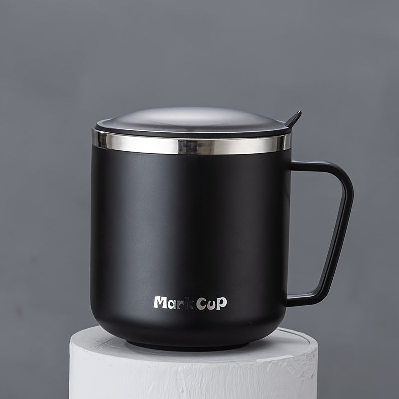 304 Stainless Steel Cup with Lid, Double Layer Seal, 400ml Office Tea Cup