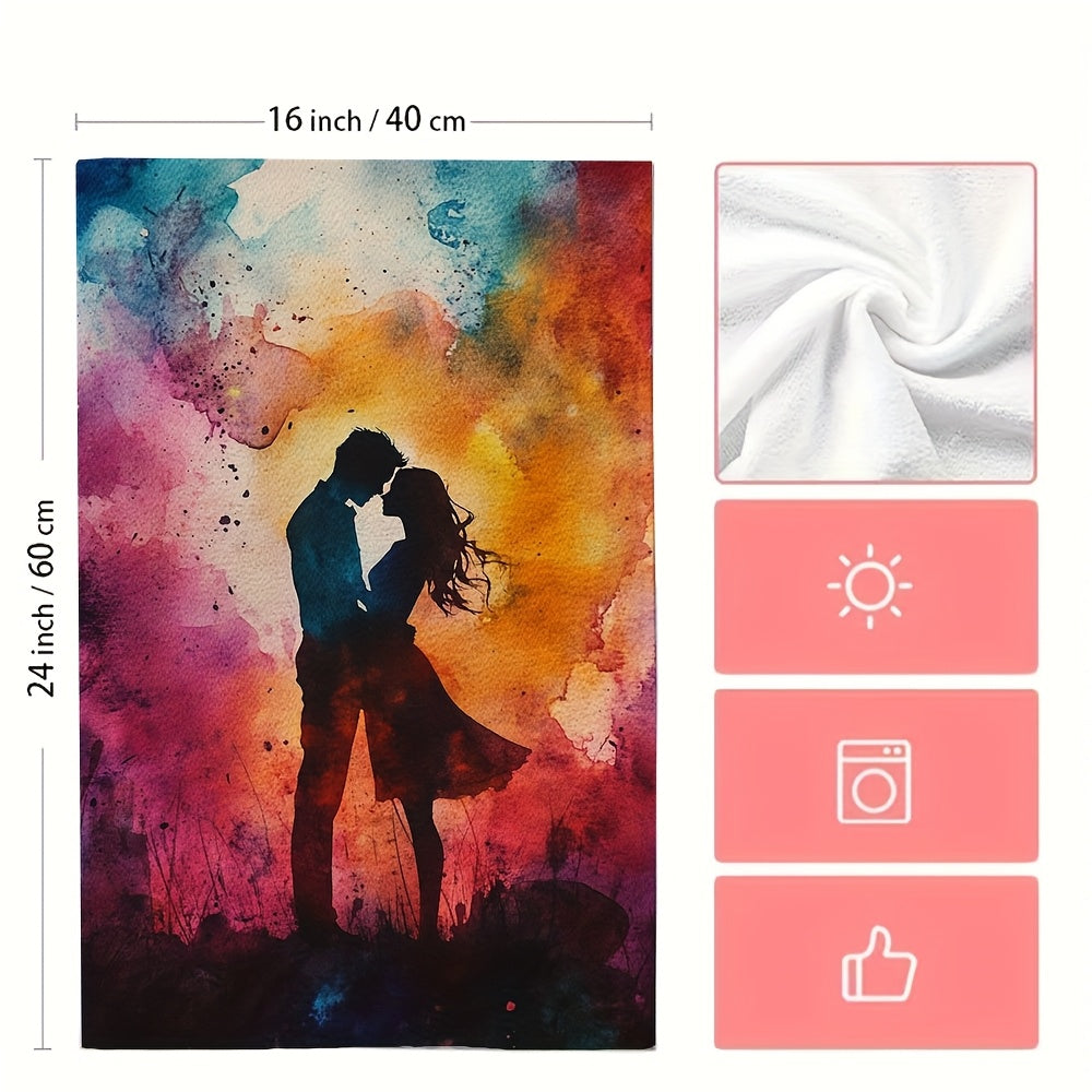 Set of 2 Romantic Watercolor Kitchen Towels featuring the "Love Grows More Tremendously Moment by Moment" Design. Made with ultra soft and highly absorbent polyester, these dish hand towels are machine washable and measure 40.64x60.96 cm. Perfect for