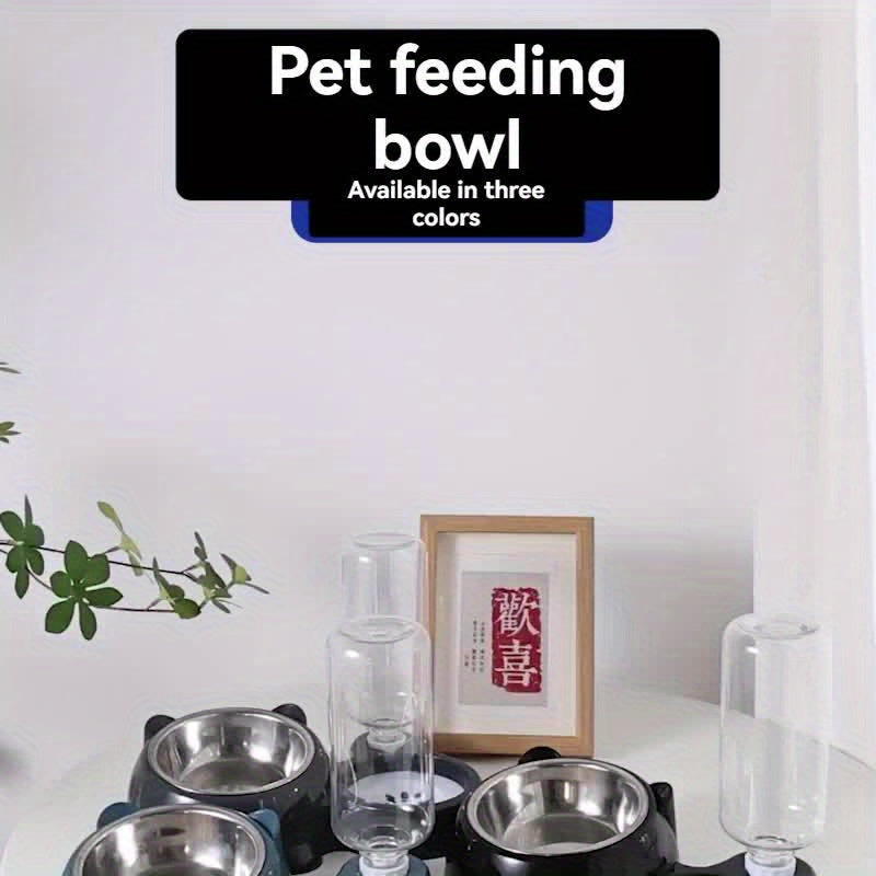 Elevated 2-in-1 Pet Feeder with Automatic Water Dispenser for Cats & Dogs - Non-Slip, Tilted Stainless Steel Bowls