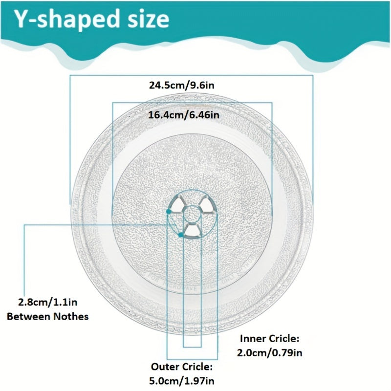 1 piece of Y-shaped glass turntable tray measuring 9.6 inches (24.5 cm). Compatible with LG, GE, Magic Chef, Hotpoint, Panasonic, Kenmore, and other models. Ideal as a replacement for your microwave turntable tray.