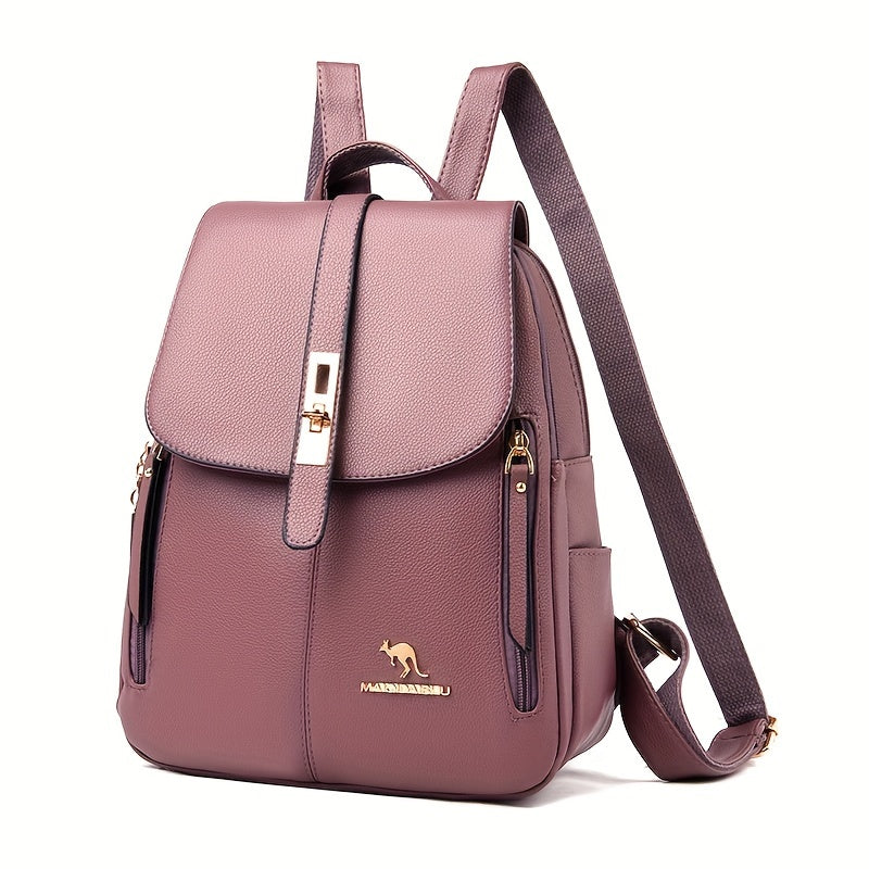 Women's spacious backpack with solid color and buckle design, perfect for outdoor activities and travel.