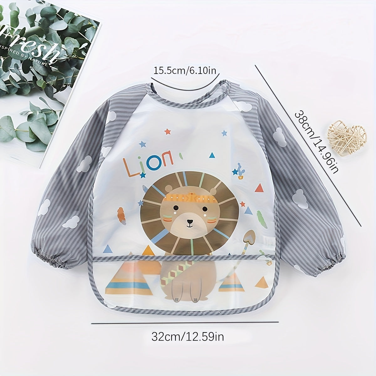 Waterproof Long-Sleeve Feeding Bib for Kids - Grey, Made of Polyester Fiber