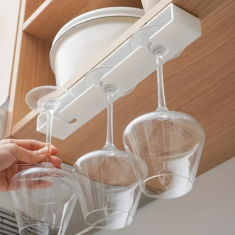 Simple to install under cabinet wine glass holder - No drilling required, compact stemware organizer for kitchen and bar.