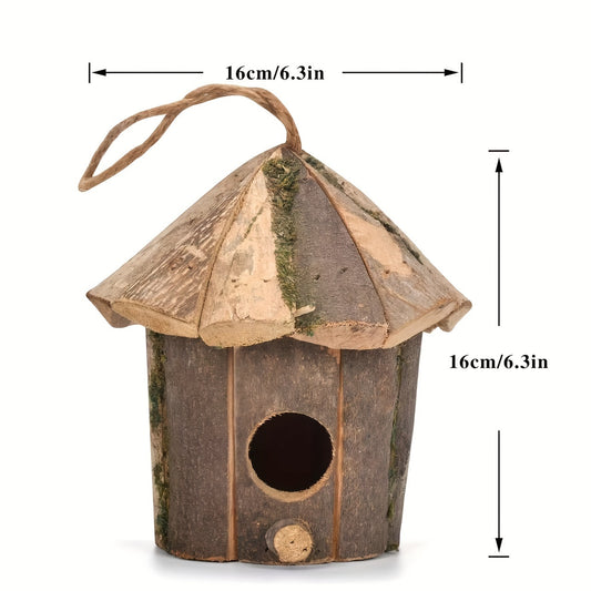 Handcrafted rustic wood birdhouse for hummingbirds. Ideal bird shelter.