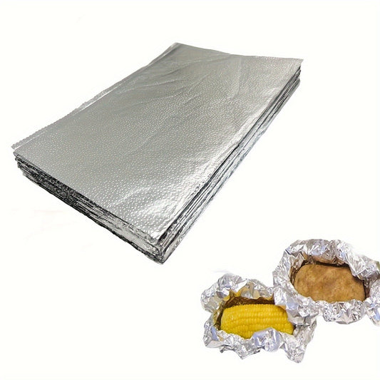 100 pre-cut aluminum foil sheets in one box, each sheet measuring 9/12x10.75 inches. These extra wide and heat-tolerant foil sheets are made from 100% aluminum, perfect for food wrapping, grilling, and freezing. Comes in a convenient dispenser for easy