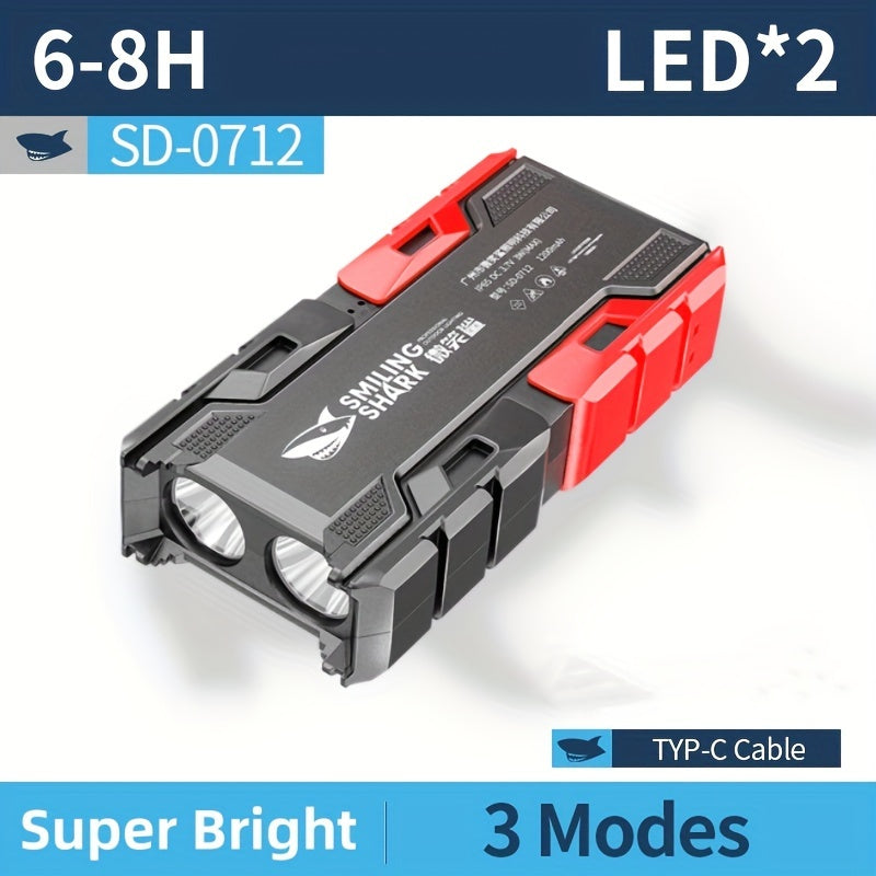 SmilingShark SD0712 Rechargeable LED Flashlight with 2x Ultra Bright LEDs, 3 Modes, Built-in Power Bank. Ideal for Home, Camping, Car Repair, Hiking.