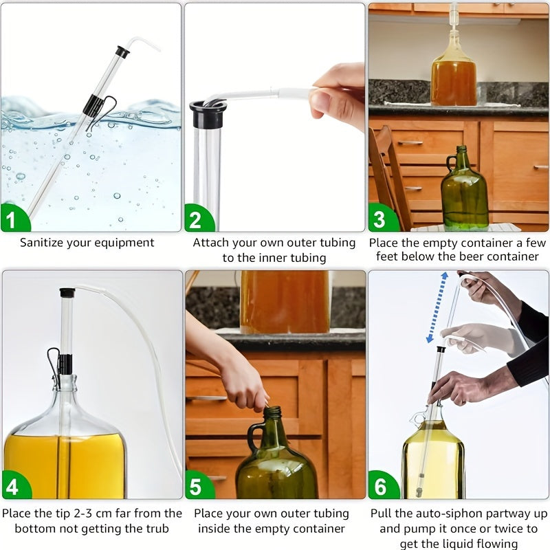 Auto Siphon Set includes 1 or 2 mini siphons with built-in pump, bottling wand, racking cane, stabilizer clip clamp, and 1 meter beer tubing. Ideal for homebrew and kombucha fermentation.