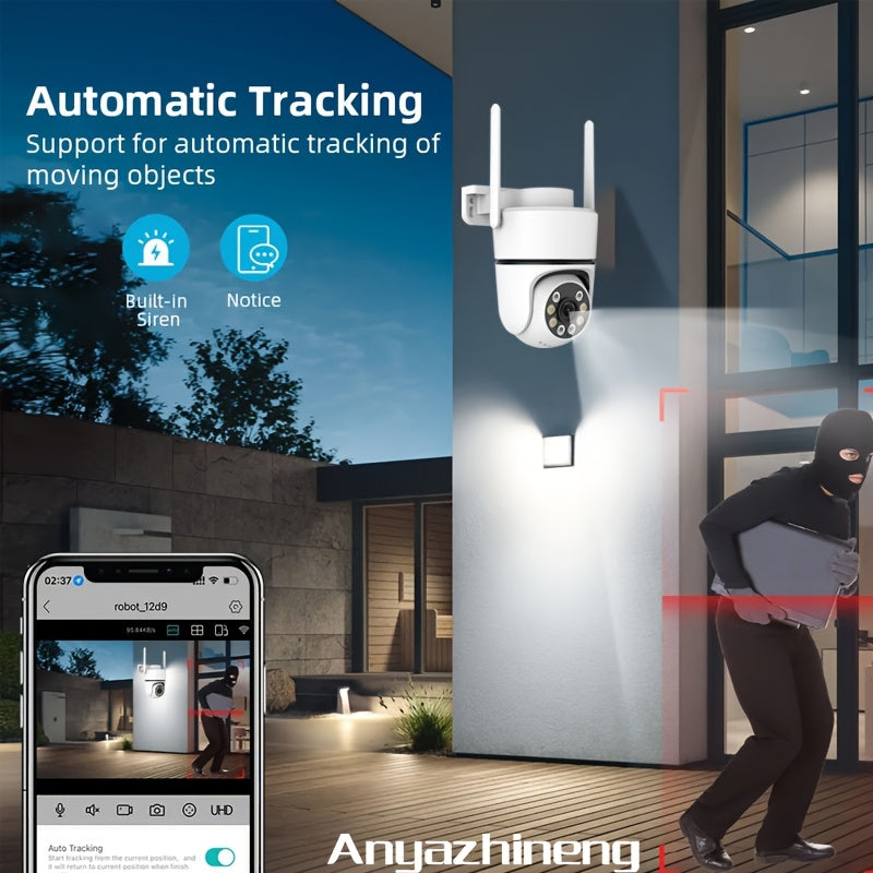 ANYAZHINENG 1080P HD Pan/Tilt Security Camera for Outdoor Use. Wired Wi-Fi Connection, 360° Viewing Angle, Motion Detection, Night Vision, AI Tracking Feature, USB Power Source, Smartphone Compatibility, Battery-Free Operation.