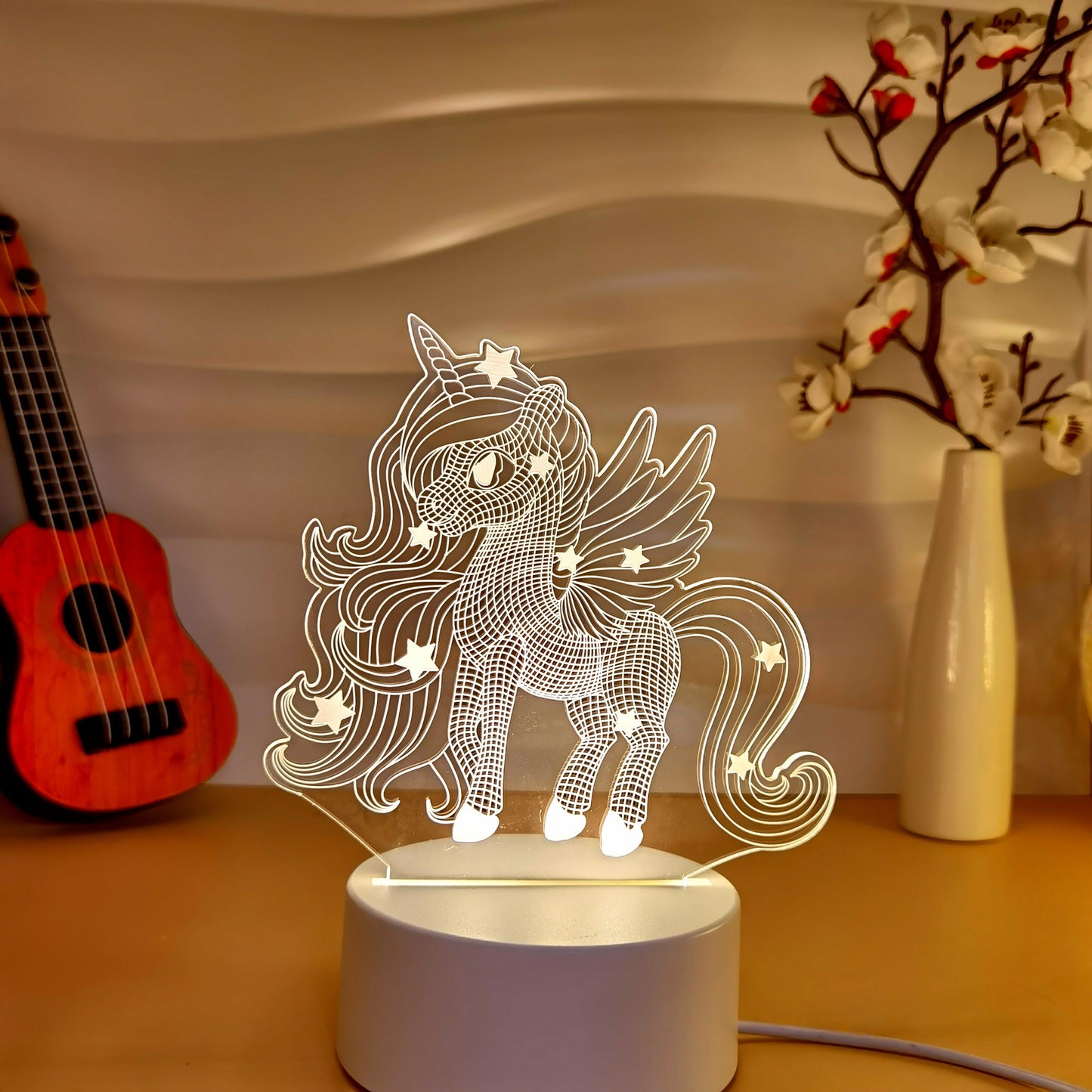 Unicorn LED Night Light with Celestial Shine - 3D Illusion, Touch-Control, USB Power