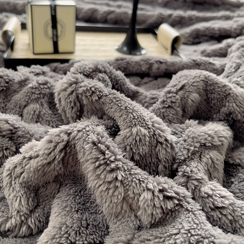 Stay cozy year-round with this modern Jacquard Chenille Bed Blanket. Crafted from soft, warm polyester, it features a striped pattern in mixed colors that adds a touch of style to any room. Machine washable for easy care, this blanket is ideal for the