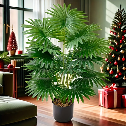 1 Artificial Palm Plant in Gray Pot suitable for indoor/outdoor use, including weddings, hotels, gardens, patios, and photography. Made of durable plastic with no need for batteries