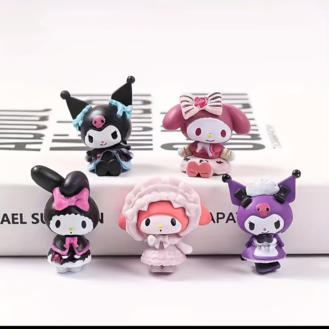 5 ta Sanrio Kuromi va xizmatkor mavzusidagi qiziqarli dekor buyumlari to'plami, yotoqxona, stol, avtomobil va tug'ilgan kun sovg'alari uchun ideal, PVC materialidan tayyorlangan.