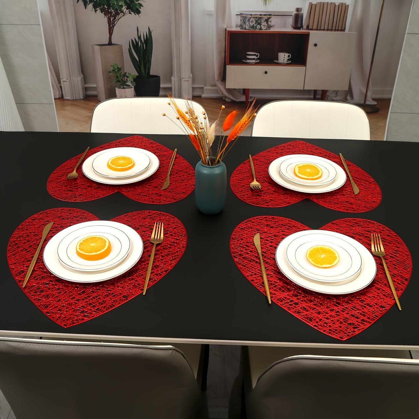 Valentine's Day placemats for restaurant and hotel dining tables, available in sets of 2, 4, 6, or 8 with heat insulation and anti-slip features.