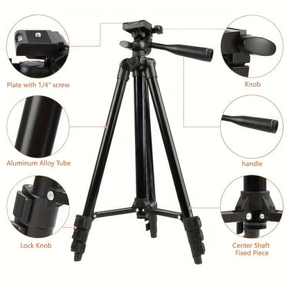 ZOMEi Aluminum Tripod with adjustable height and phone holder for professional lighting support, portable and durable for video conferencing, streaming, and photography.