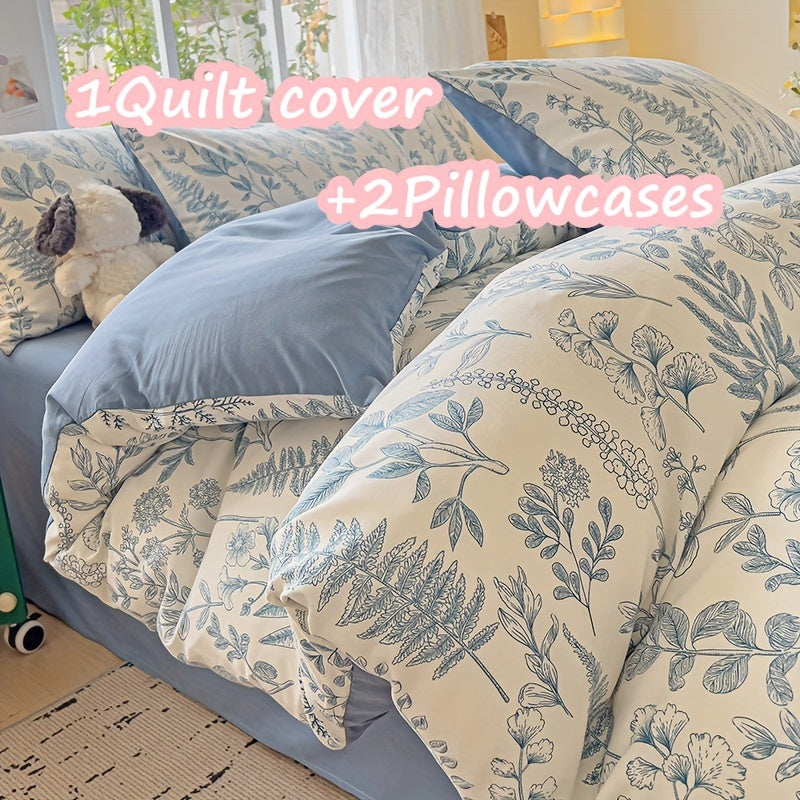 3-piece bedding set includes 1 quilt cover and 2 pillowcases with floral design. Cozy, breathable, and suitable for all seasons. Machine washable with no fading or deformation. Ideal for a