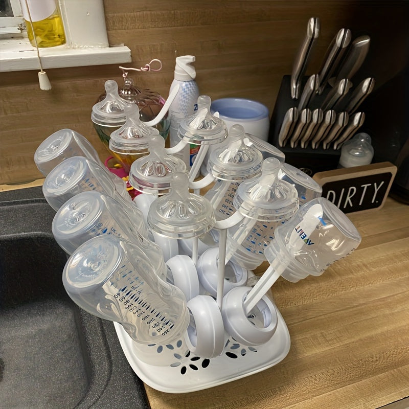 Compact Bottle Drying Rack - 8-Bottle Capacity for Bottles, Soothers, and Breast Pump Parts | Removable Drip Tray for Easy Cleaning | Dishwasher Safe with Convenient Bottle Storage