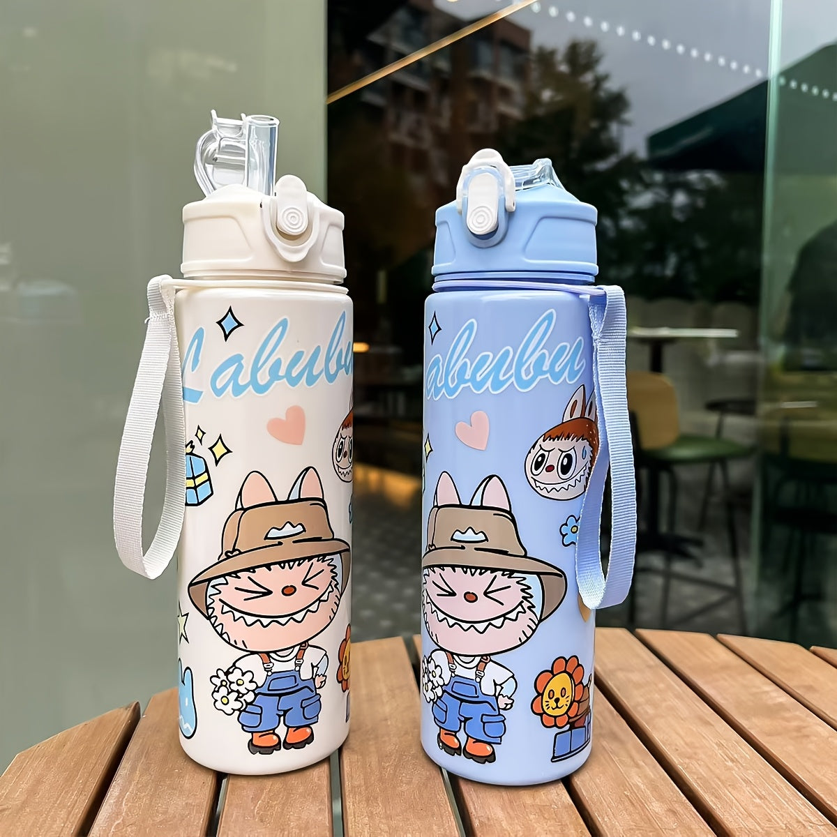 Labubu Cartoon Themed Water Bottle, 700ml, Leak-Proof with Straw, Ideal for Running & Outdoor Activities, Hand Wash Only, Festive Gift for Various Occasions