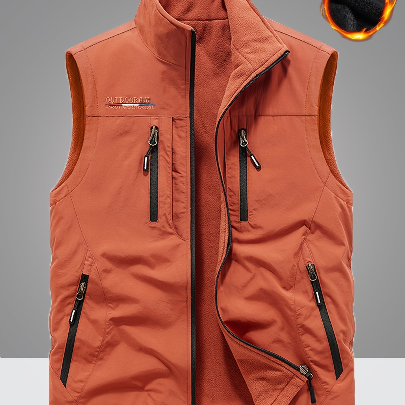 Thickened casual vests for men in autumn with fleece lining, multiple pockets, solid color, ideal for fishing and photography, with zipper.