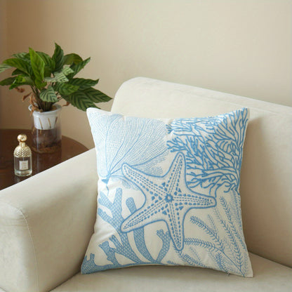 Ocean animal embroidery throw pillow case for living room, bedroom, couch, sofa - 17.72" x 17.72" - single-sided printed.