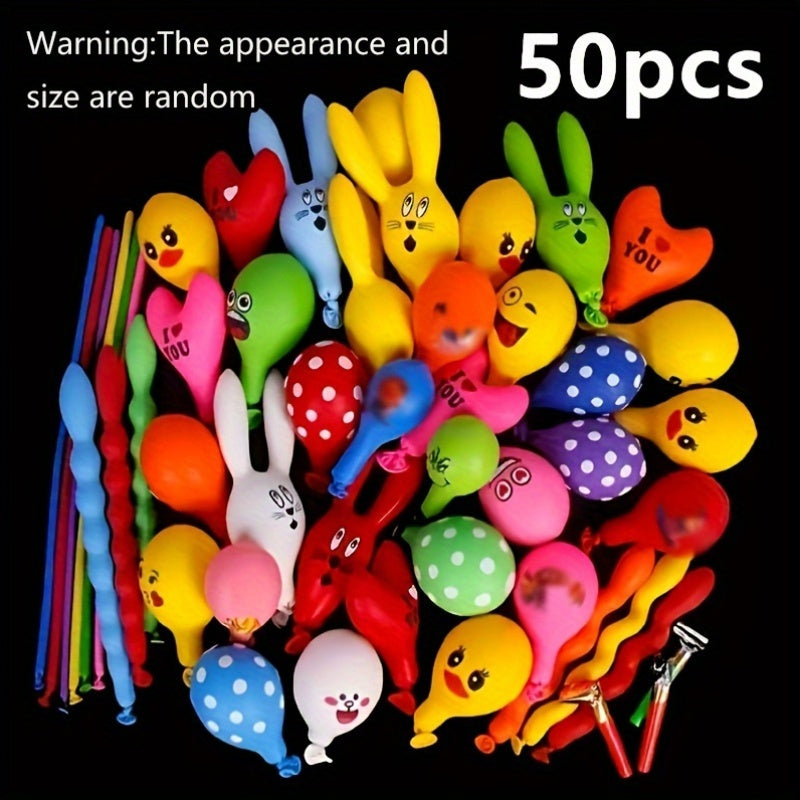 50-piece durable rubber balloon set perfect for parties and celebrations. Ideal for balloon decorations.