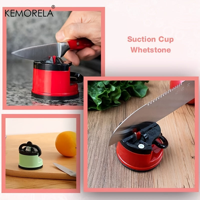 Get your knives sharp quickly and easily with the KEMORELA Manual Knife Sharpener. This sharpener is safe to use and perfect for kitchen and chef knives, including those made of Damascus steel. Featuring a stylish red design with black accents, this