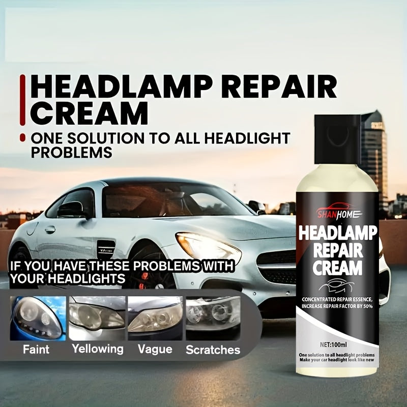 100ml Car Headlight Restoration Kit - Provides Crystal Clear Coating, Scratch Repair, Anti-Yellowing Treatment, Made with PE Material.